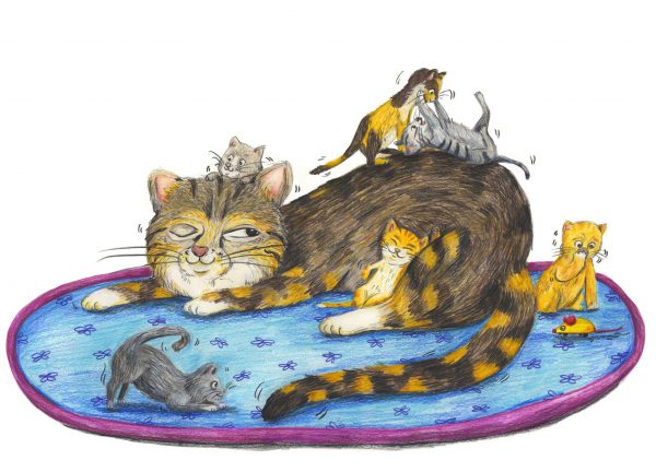 Wenskaart: kat met kittens
